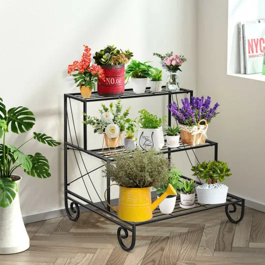 3 Tier Outdoor Metal Garden Planter Holder Shelf