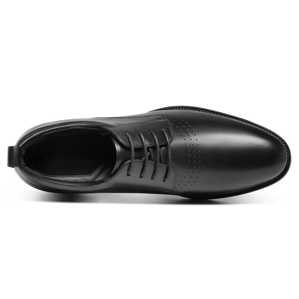 6CM/2.36 Inches CMR CHAMARIPA Height Increasing Shoes Black Calfskin Height Increasing Dress Shoes - Elevate Your Presence