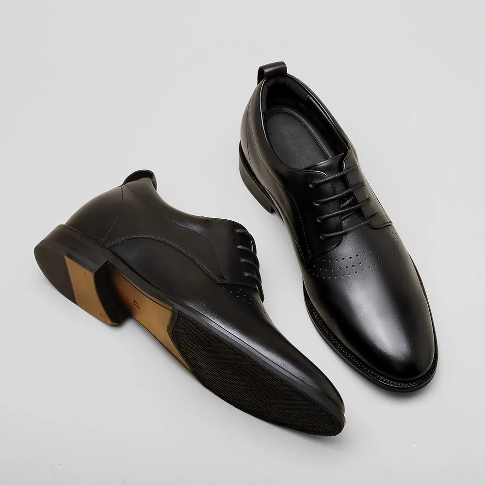 6CM/2.36 Inches CMR CHAMARIPA Height Increasing Shoes Black Calfskin Height Increasing Dress Shoes - Elevate Your Presence