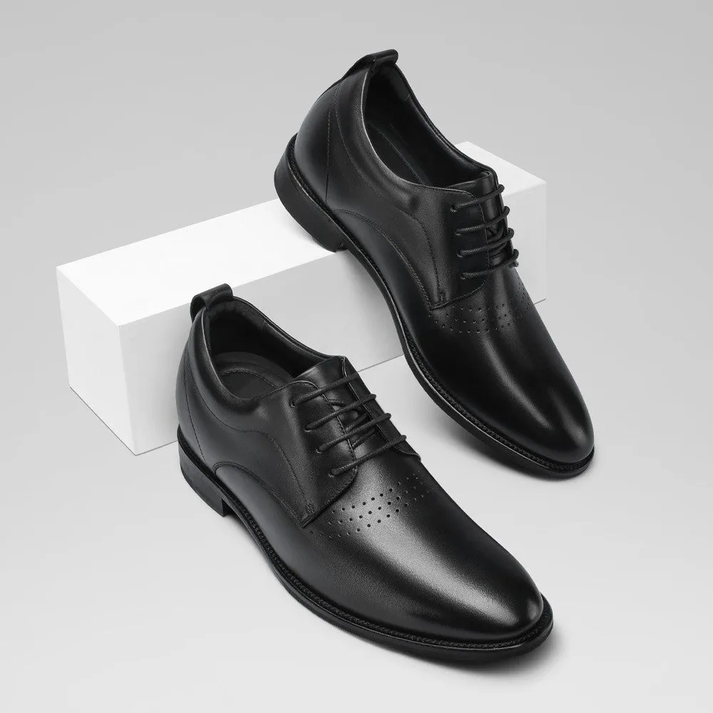 6CM/2.36 Inches CMR CHAMARIPA Height Increasing Shoes Black Calfskin Height Increasing Dress Shoes - Elevate Your Presence