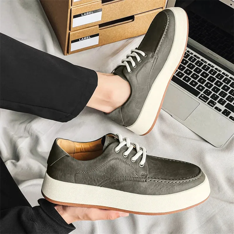 Aidase New Brown Casual Shoes Classic Frosted Leather Men Soft Loafers Men Flats Comfortable Driving Shoes Lace Up Loafers Moccasins