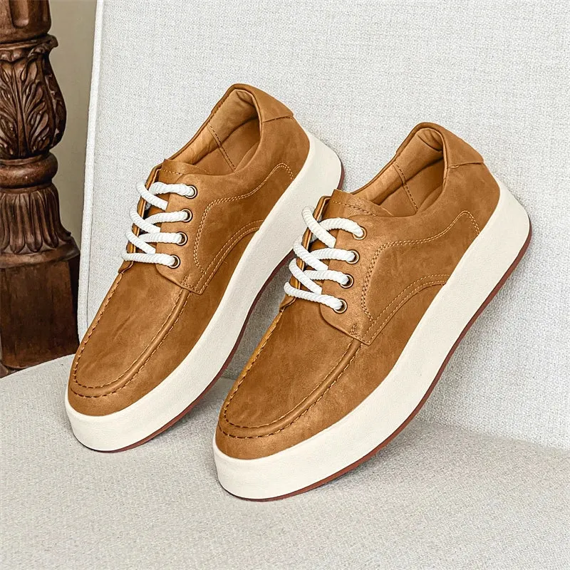 Aidase New Brown Casual Shoes Classic Frosted Leather Men Soft Loafers Men Flats Comfortable Driving Shoes Lace Up Loafers Moccasins