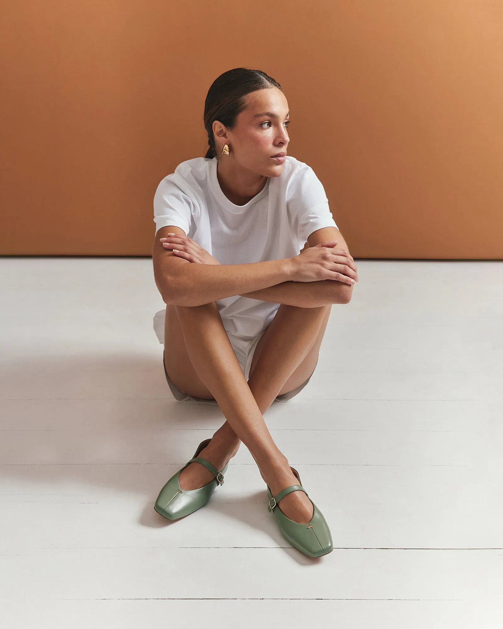 APRIL CASUAL FLATS PISTACHIO GREEN LEATHER