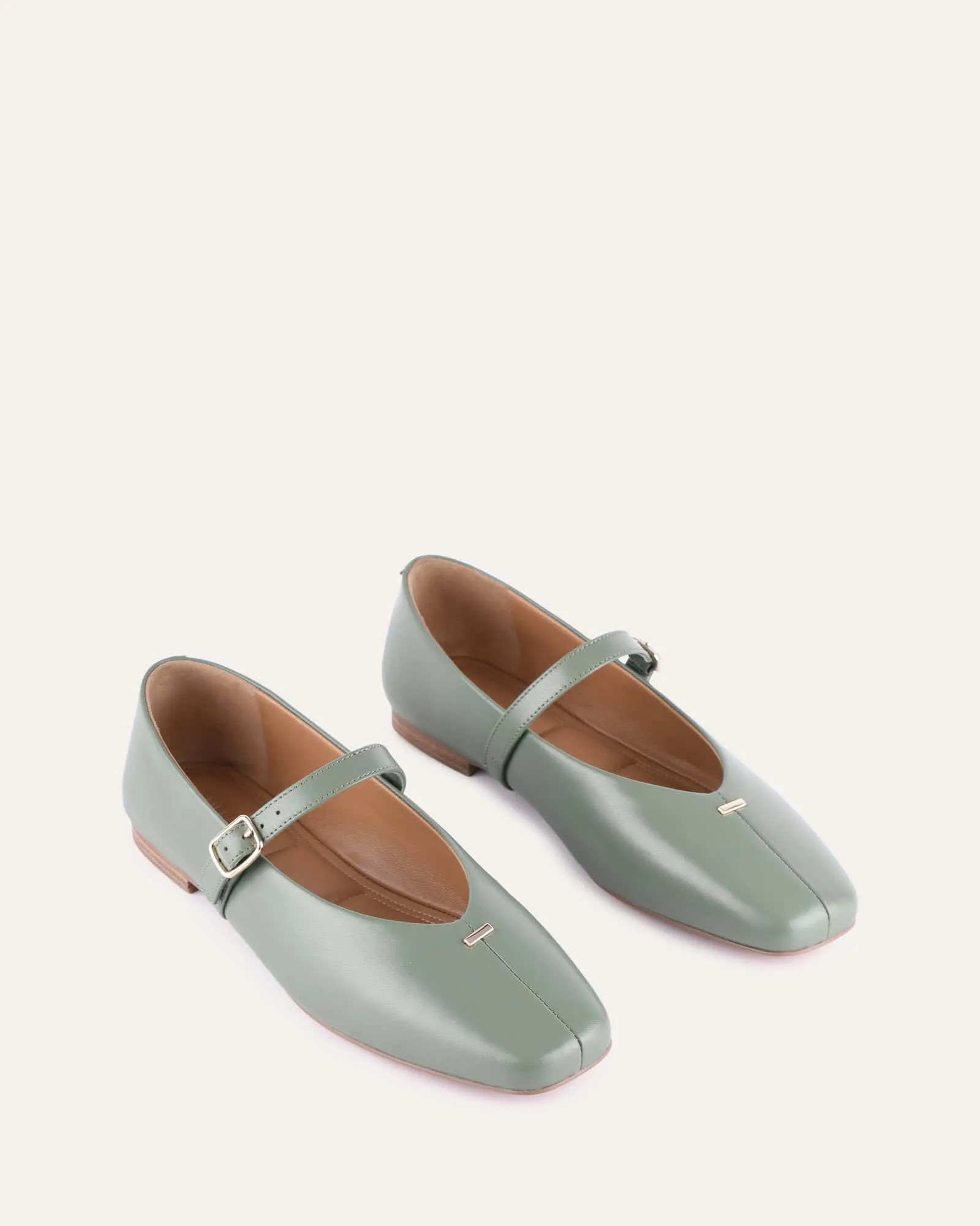 APRIL CASUAL FLATS PISTACHIO GREEN LEATHER