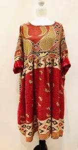 Artisan Kantha Quilt Float Dress. Comfortable and Very Chic (Honey Olive)