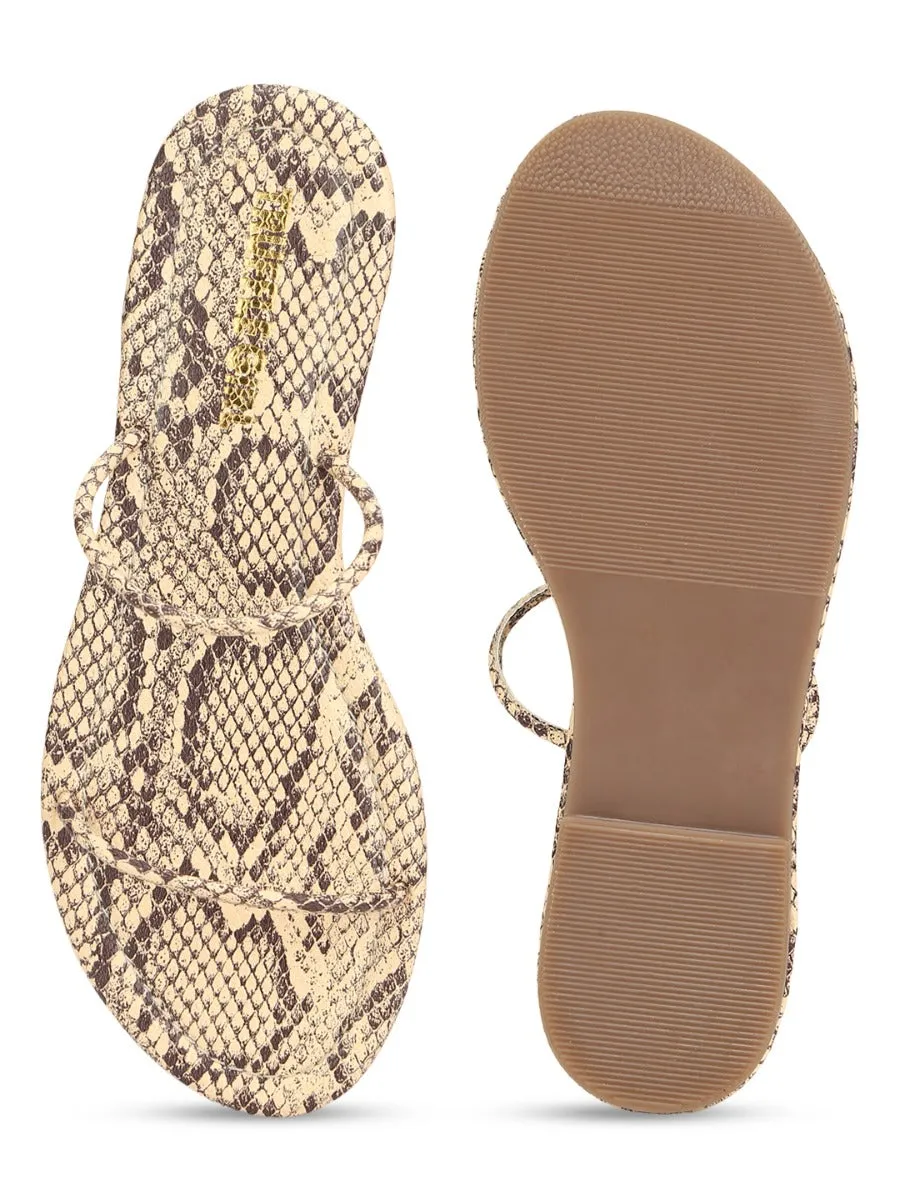 Beige Snake PU Barely There Slip Ons