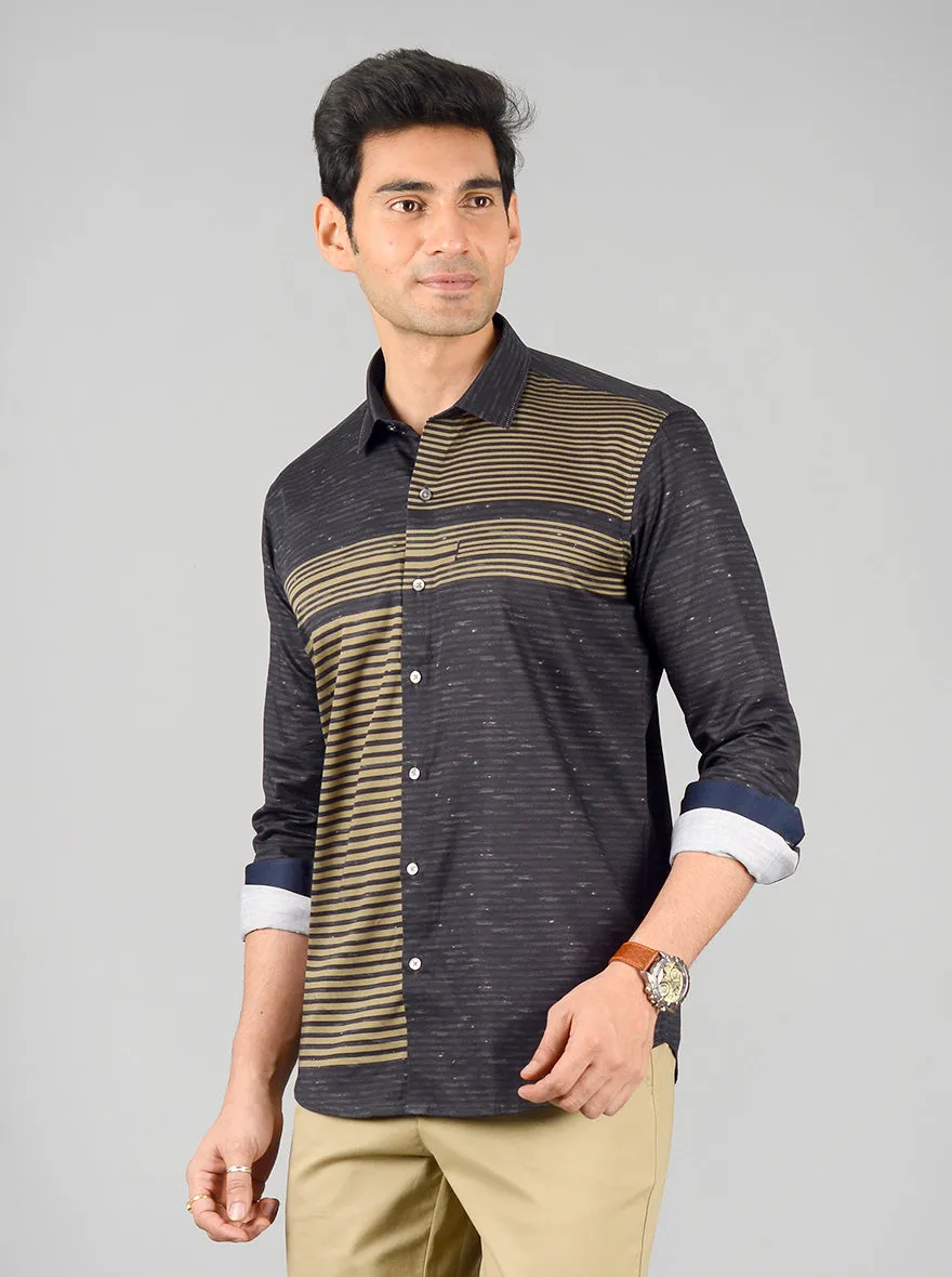 Black & Green Striped Slim Fit Party Wear Shirt | JB Studio