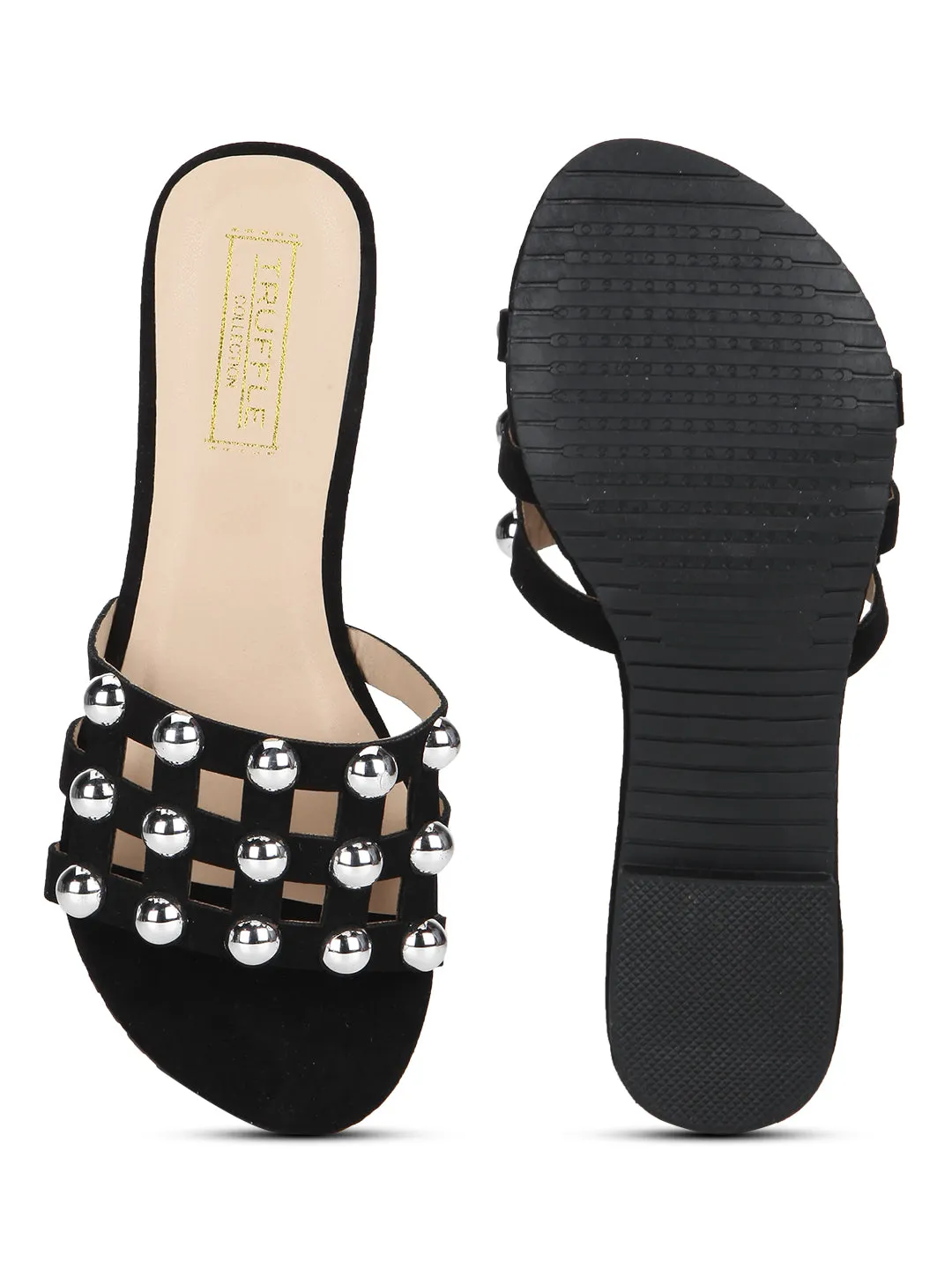 Black Micro Beaded Slip-On Flats