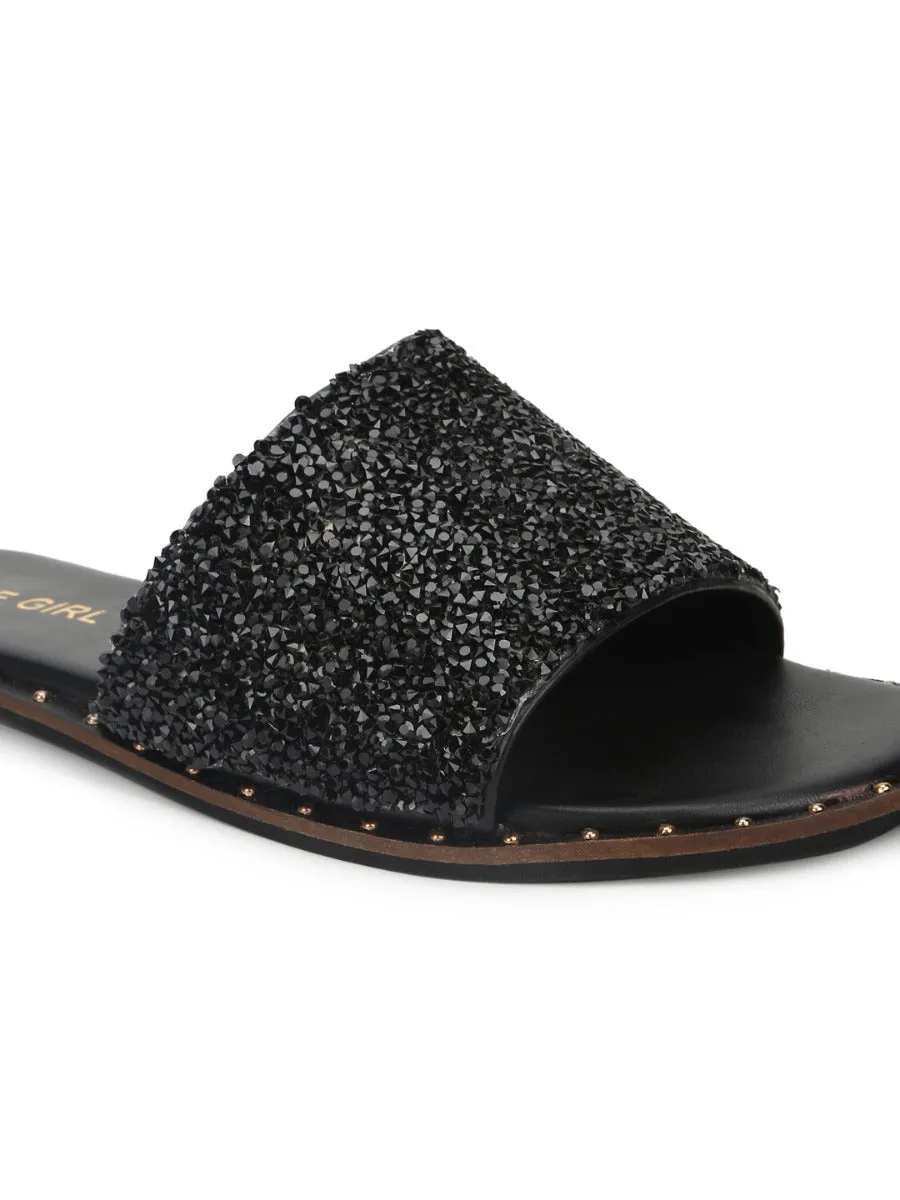 Black PU Shimmer Slip Ons