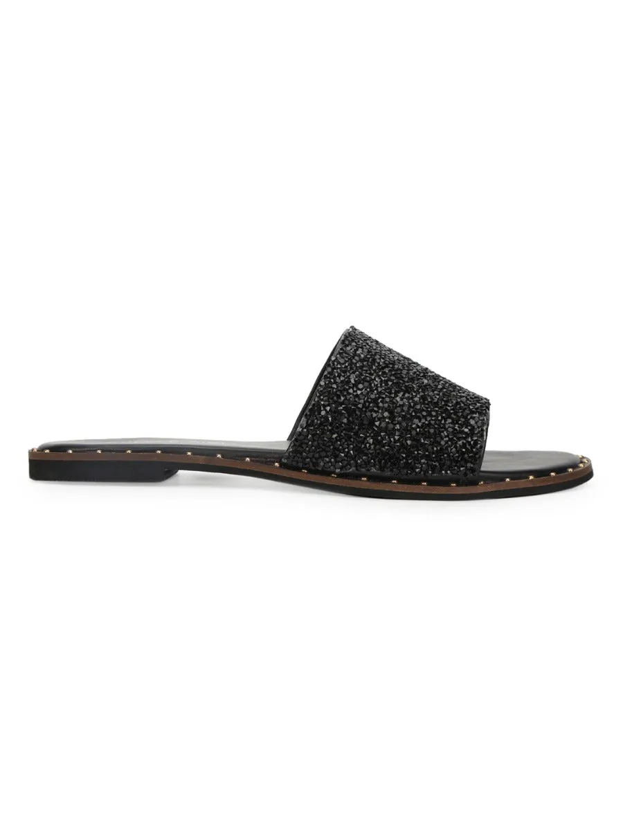 Black PU Shimmer Slip Ons