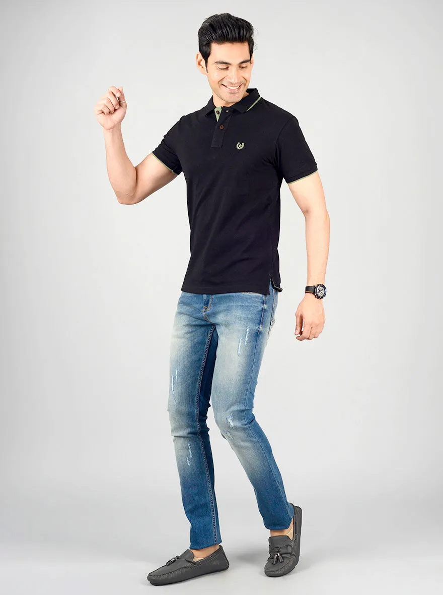 Black Solid Slim Fit Polo T-shirt | Greenfibre