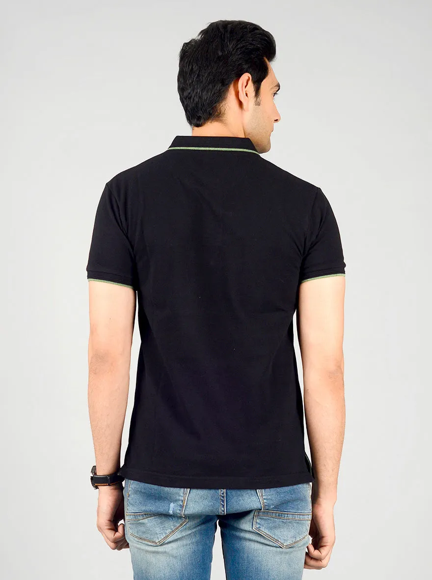 Black Solid Slim Fit Polo T-shirt | Greenfibre