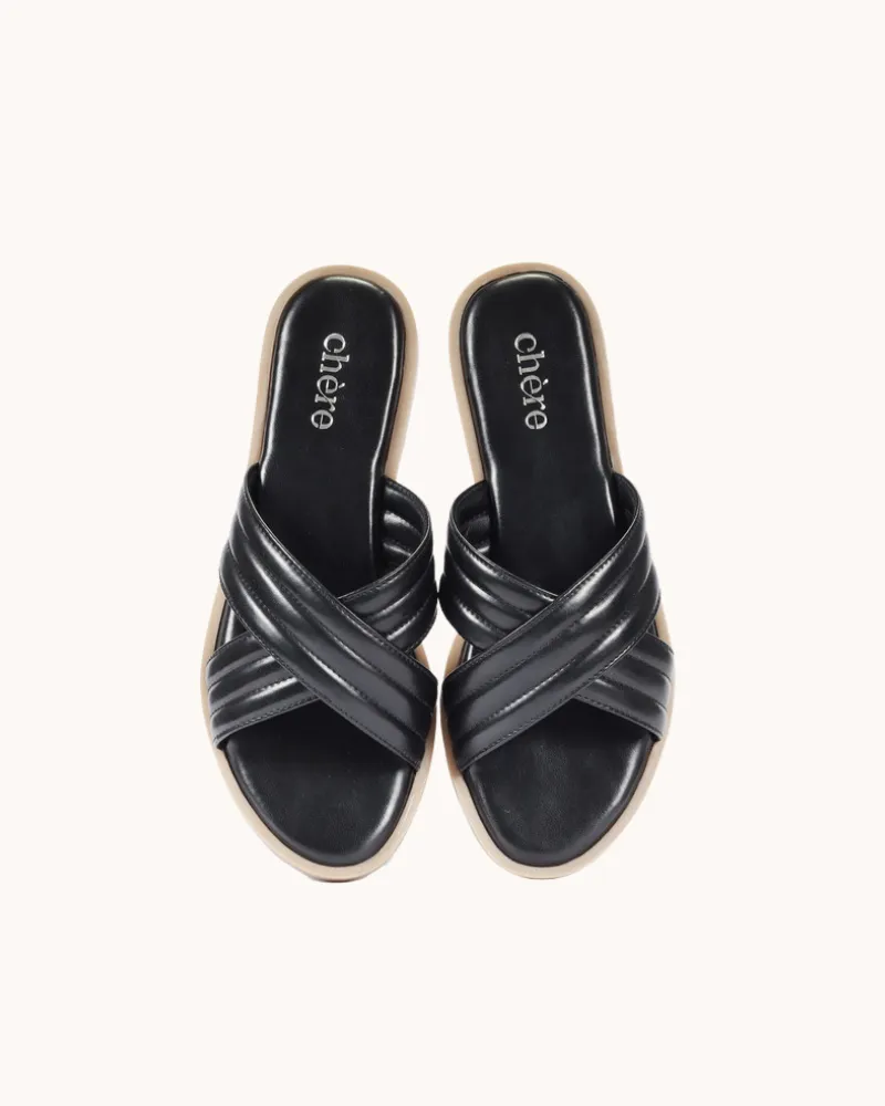 Black Trendy Criss Cross Strap Flats for Women