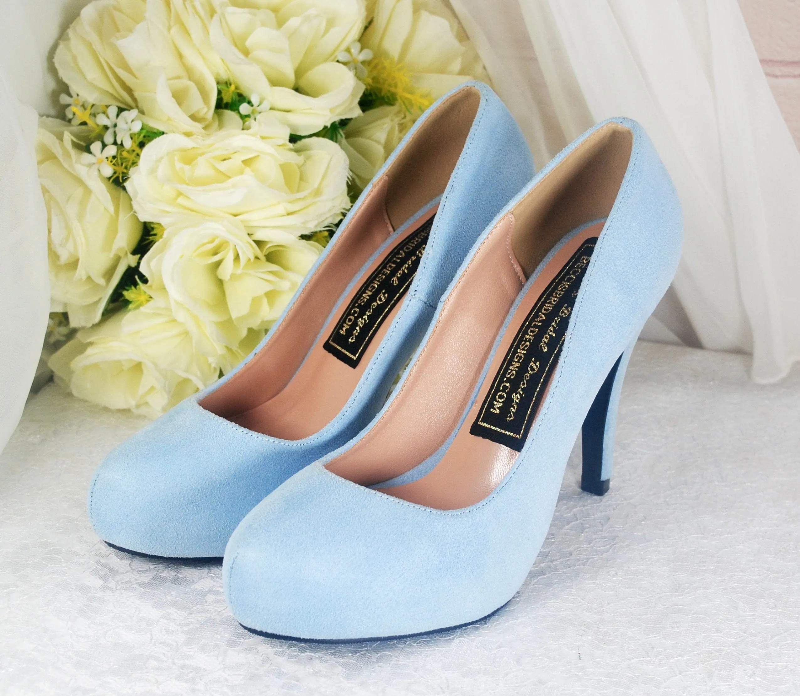 Blue Suede Wedding Shoes Size UK4/US6.5