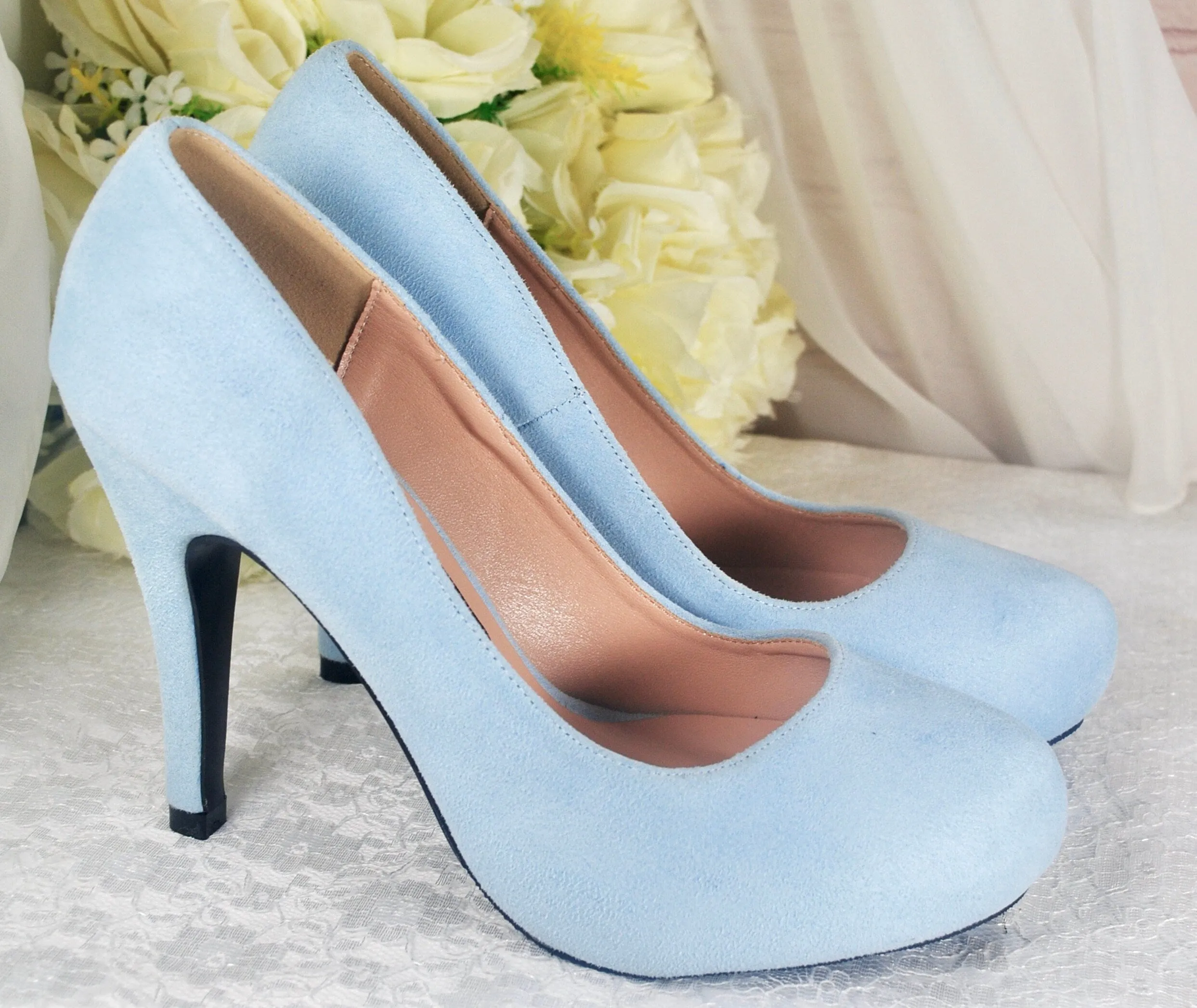 Blue Suede Wedding Shoes Size UK4/US6.5