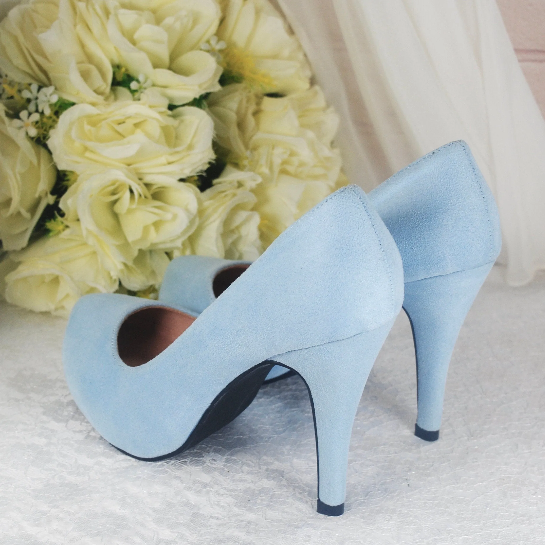 Blue Suede Wedding Shoes Size UK4/US6.5