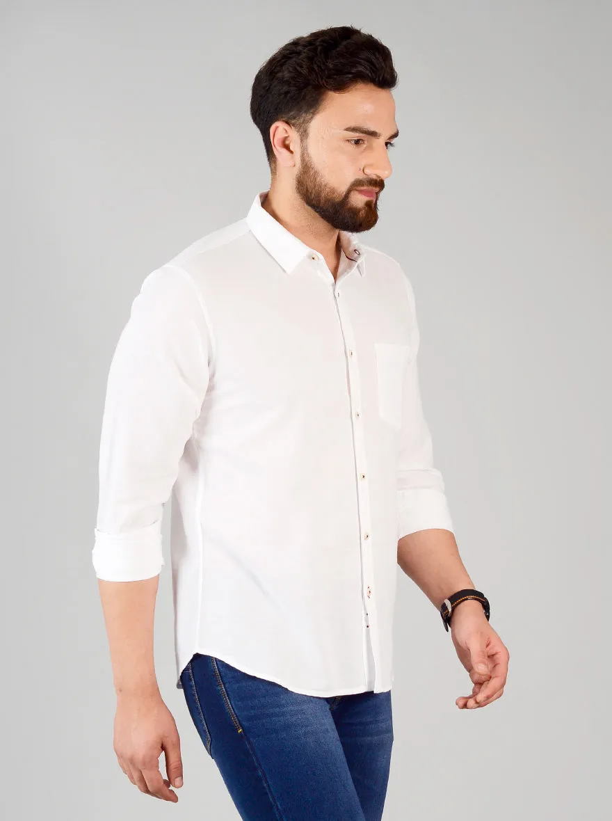 Bright White Solid Slim Fit Casual Shirt | Greenfibre