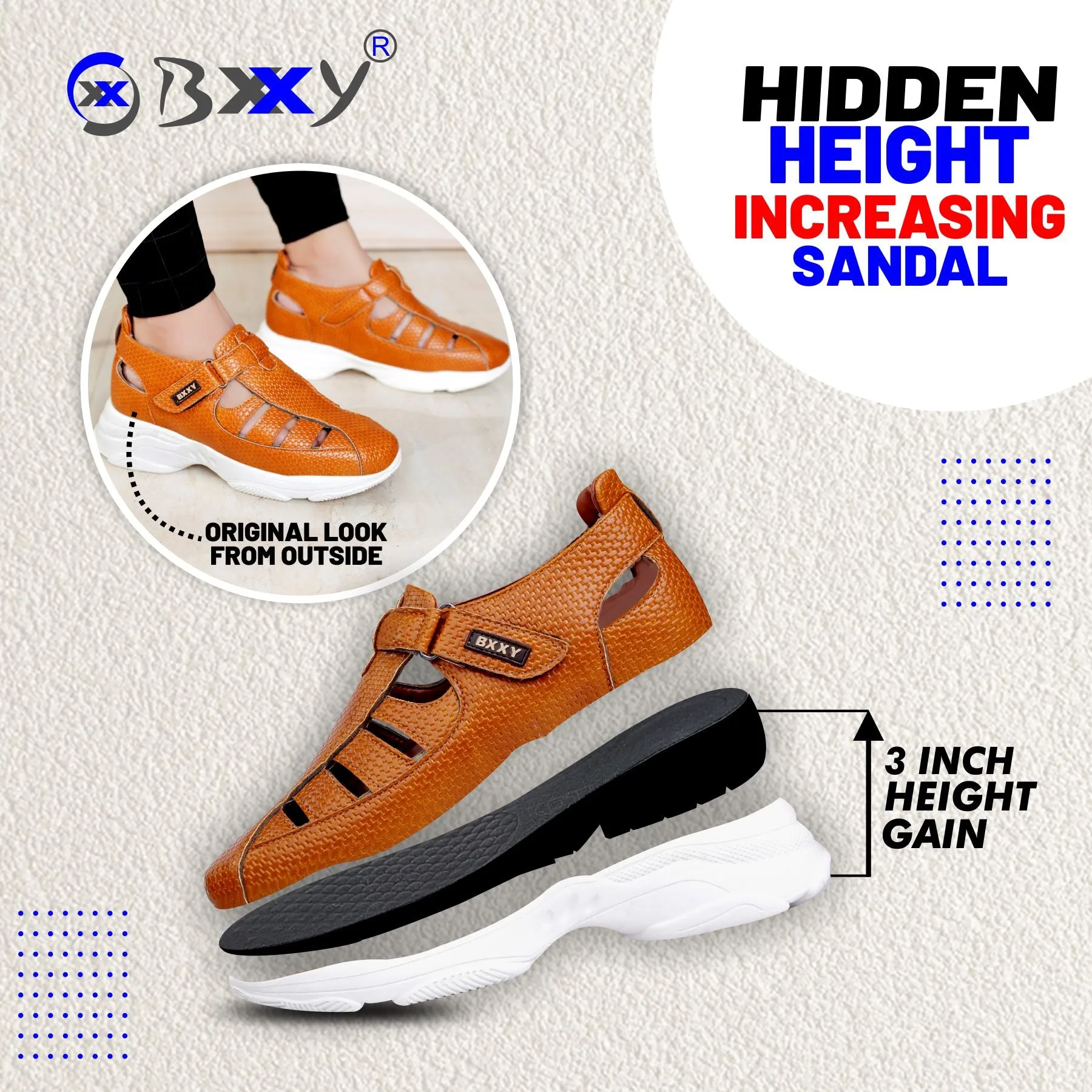 Bxxy's 3 Inch Hidden Height Increasing Velcro Ulta Comfortable Sandals for Men