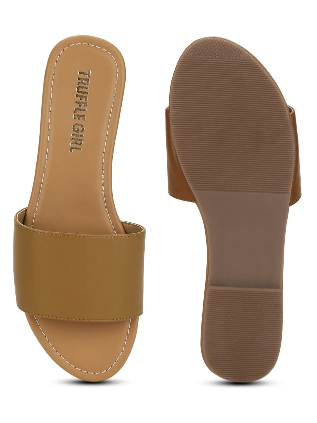 Camel PU Slide on Flat  Sandals