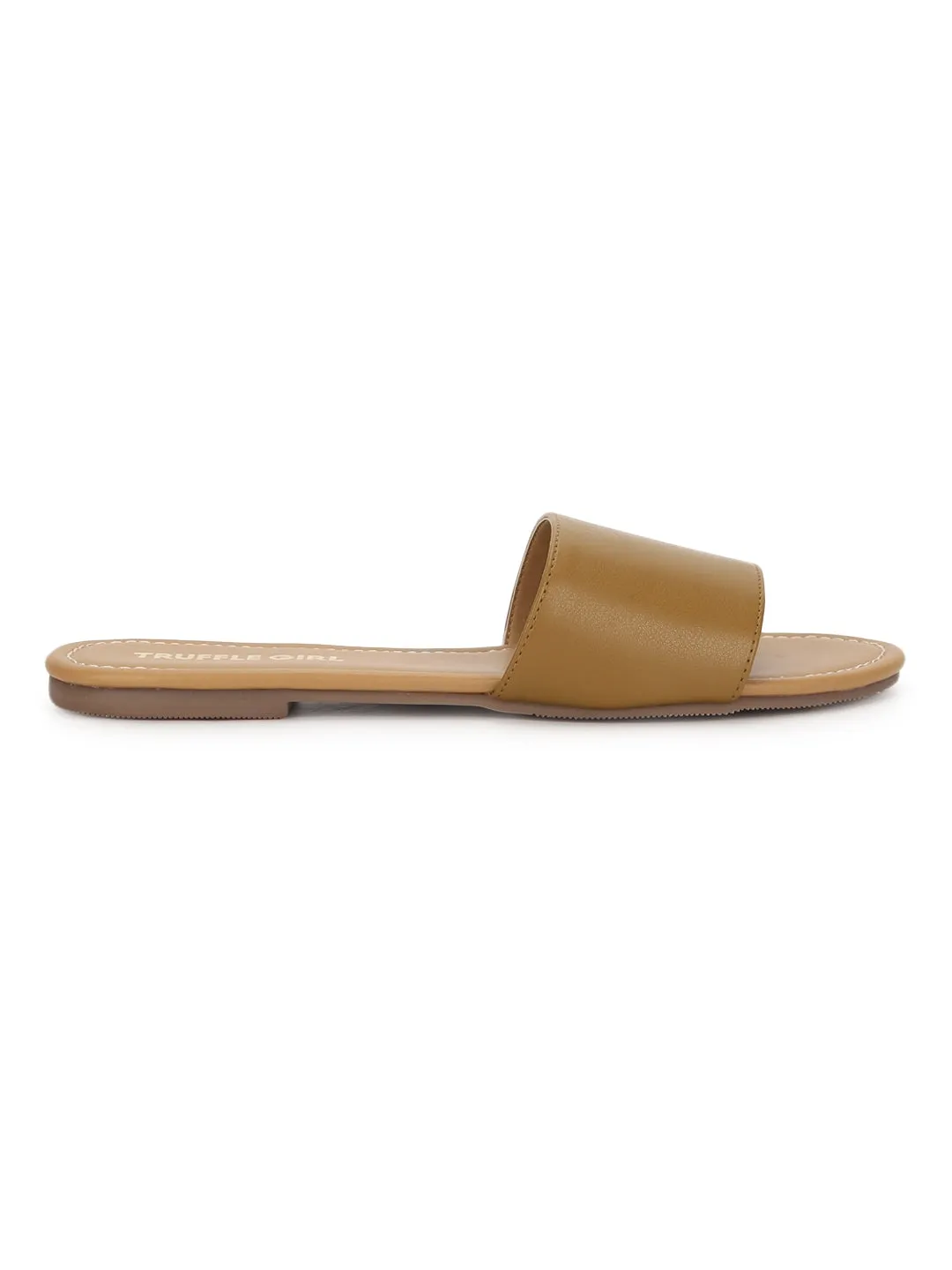 Camel PU Slide on Flat  Sandals