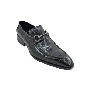 Carrucci Black Embossed Leather Men's Dress Shoes Silver Buckle