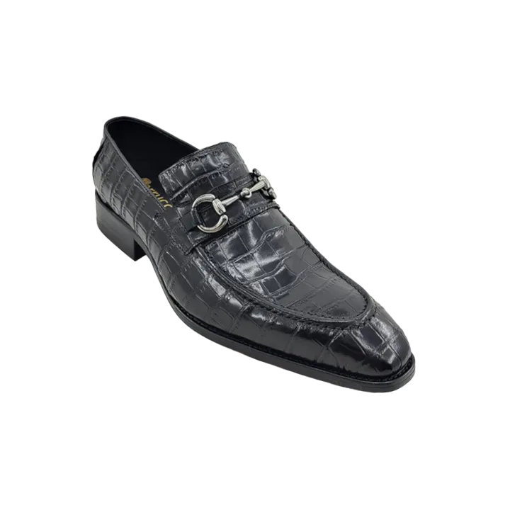 Carrucci Black Embossed Leather Men's Dress Shoes Silver Buckle