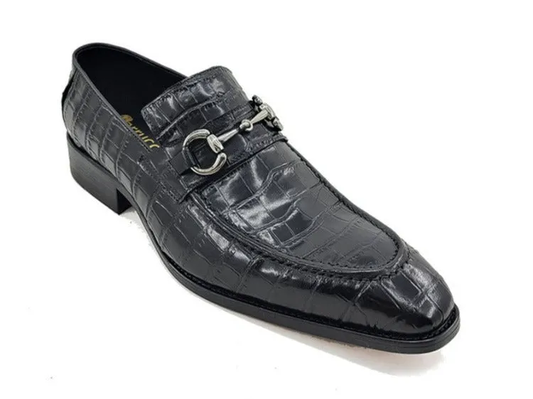 Carrucci Black Embossed Leather Men's Dress Shoes Silver Buckle