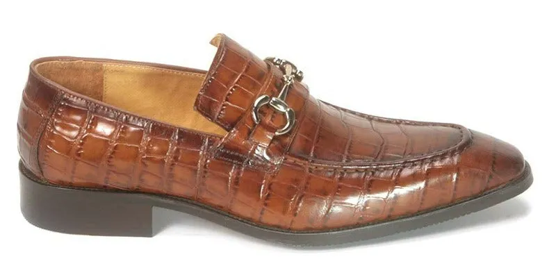 Carrucci Cognac Embossed Leather Men's Dress Shoes Silver Buckle