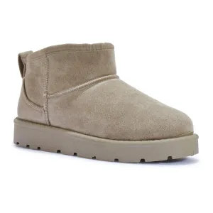 CASSIE TAUPE ULTRA MINI PLATFORM ANKLE BOOTS