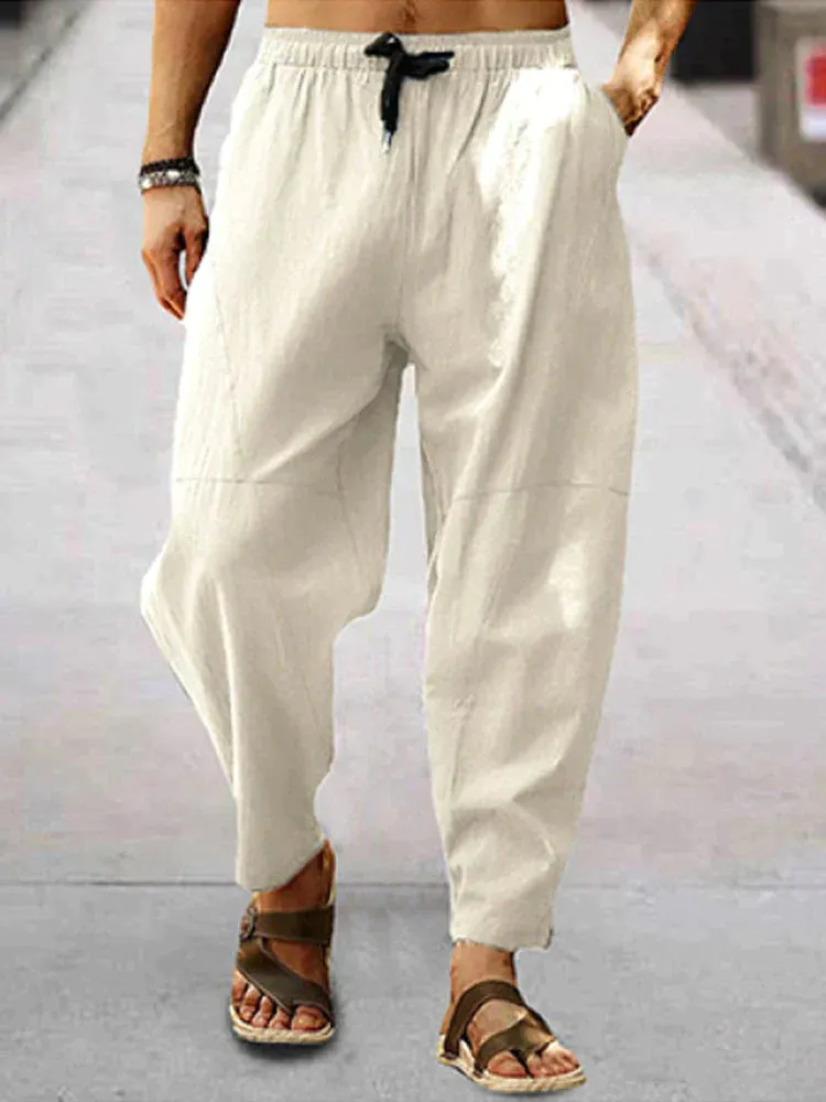 Coofandy Casual Elastic Waist Cotton Linen Loose Pants