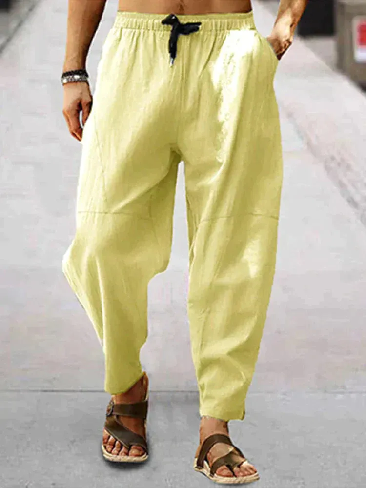 Coofandy Casual Elastic Waist Cotton Linen Loose Pants