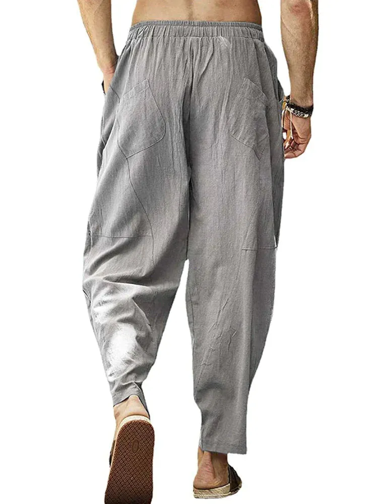 Coofandy Casual Elastic Waist Cotton Linen Loose Pants