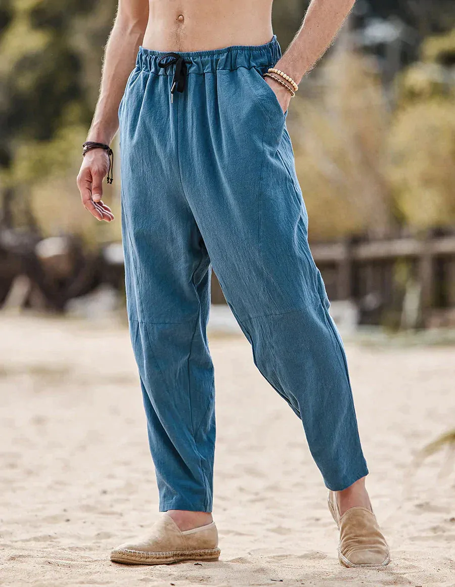 Coofandy Casual Elastic Waist Cotton Linen Loose Pants