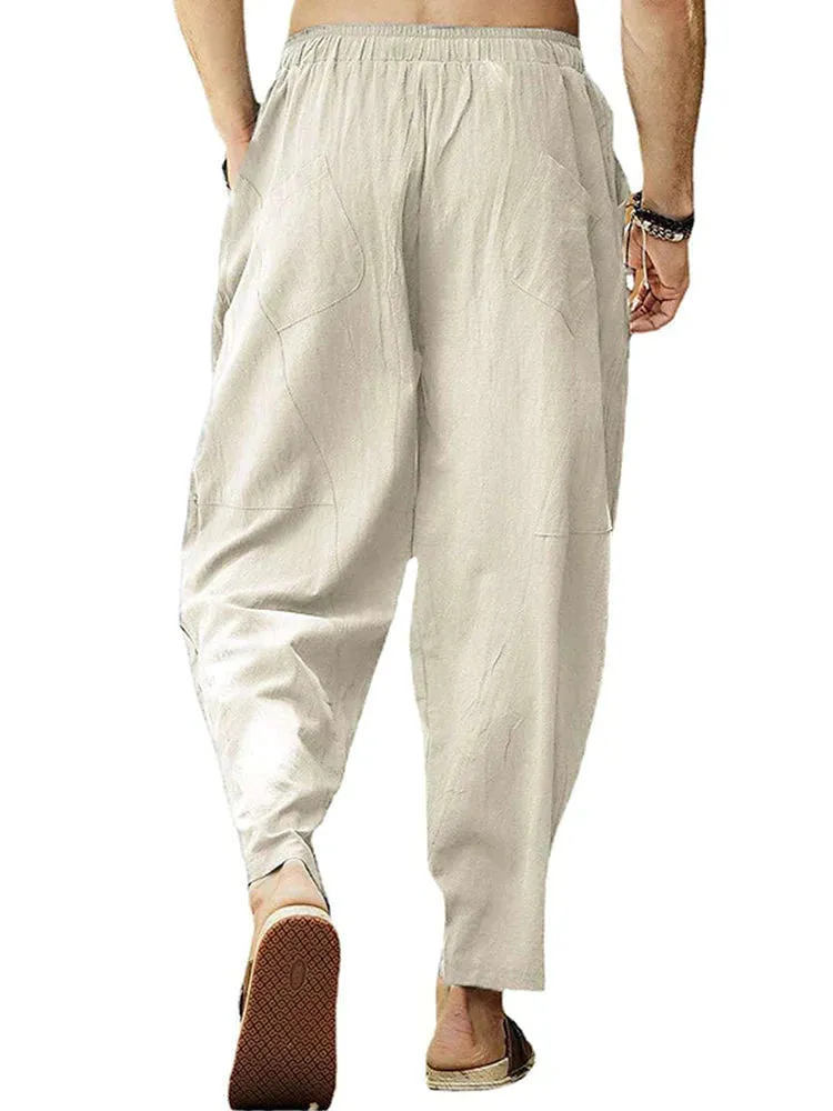 Coofandy Casual Elastic Waist Cotton Linen Loose Pants