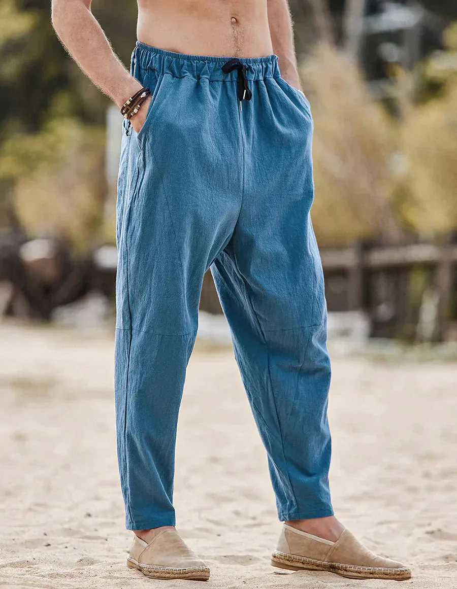 Coofandy Casual Elastic Waist Cotton Linen Loose Pants