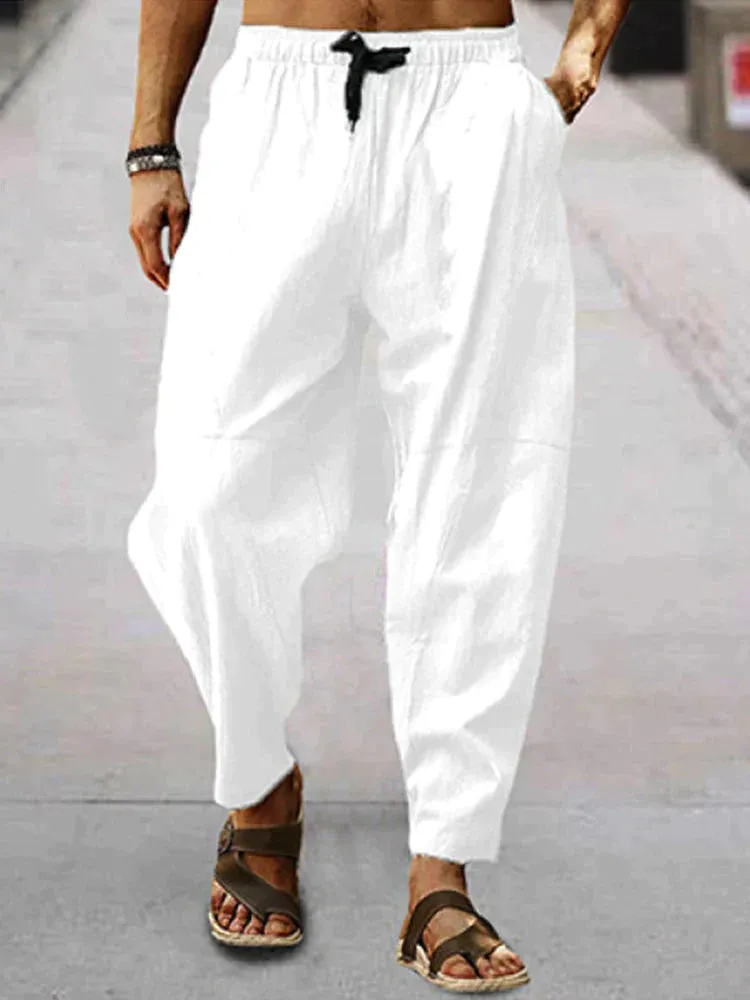 Coofandy Casual Elastic Waist Cotton Linen Loose Pants