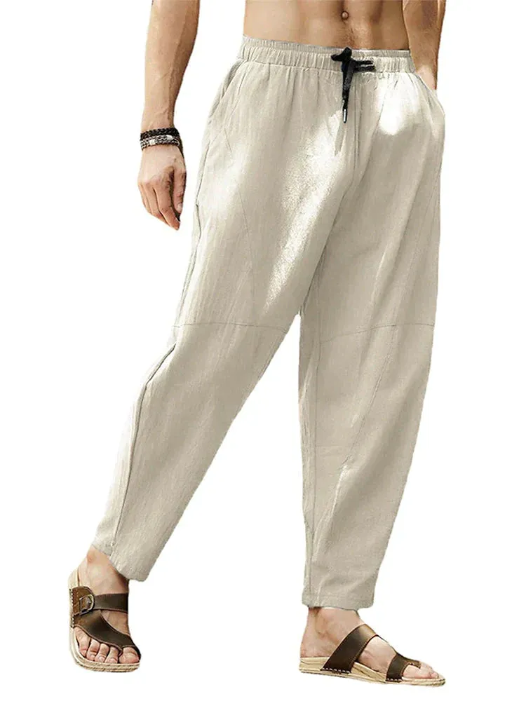 Coofandy Casual Elastic Waist Cotton Linen Loose Pants