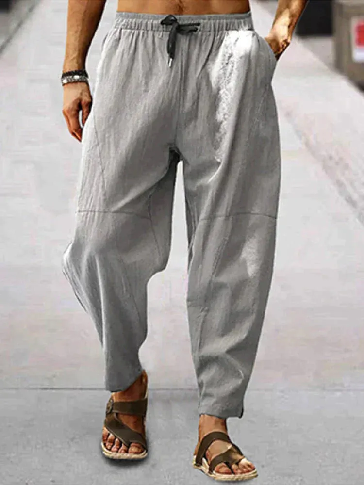 Coofandy Casual Elastic Waist Cotton Linen Loose Pants