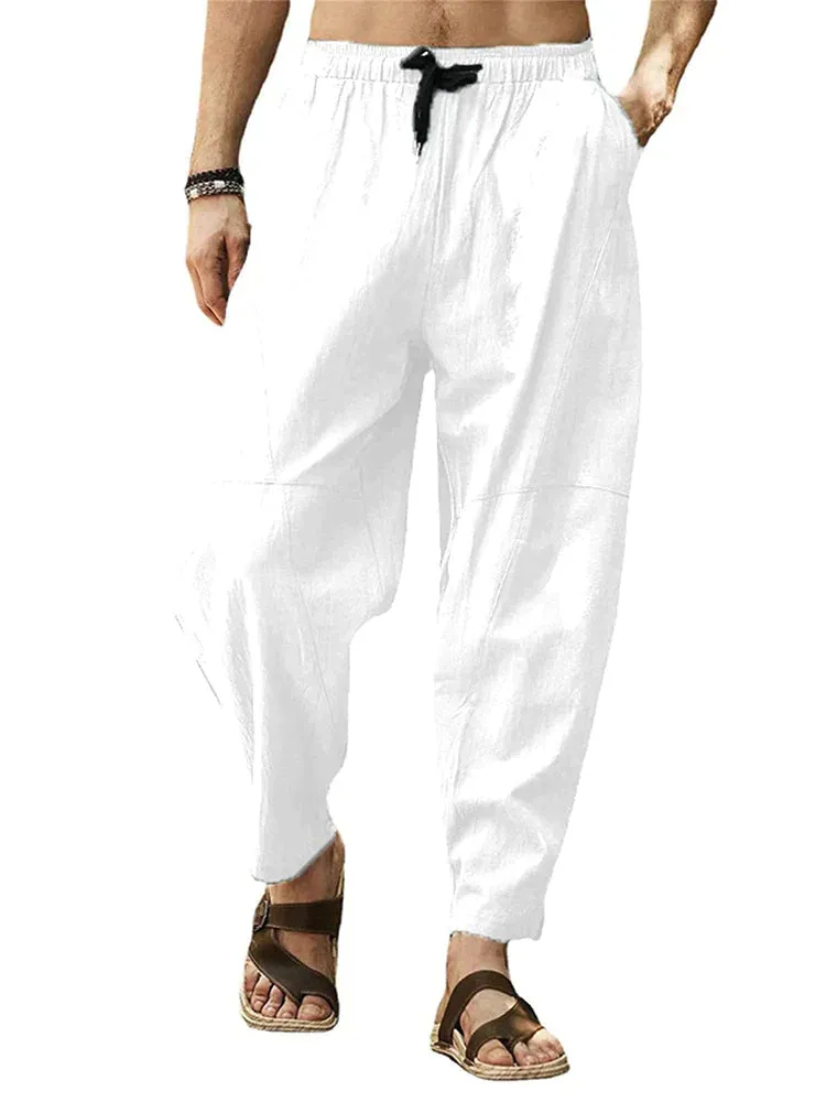 Coofandy Casual Elastic Waist Cotton Linen Loose Pants