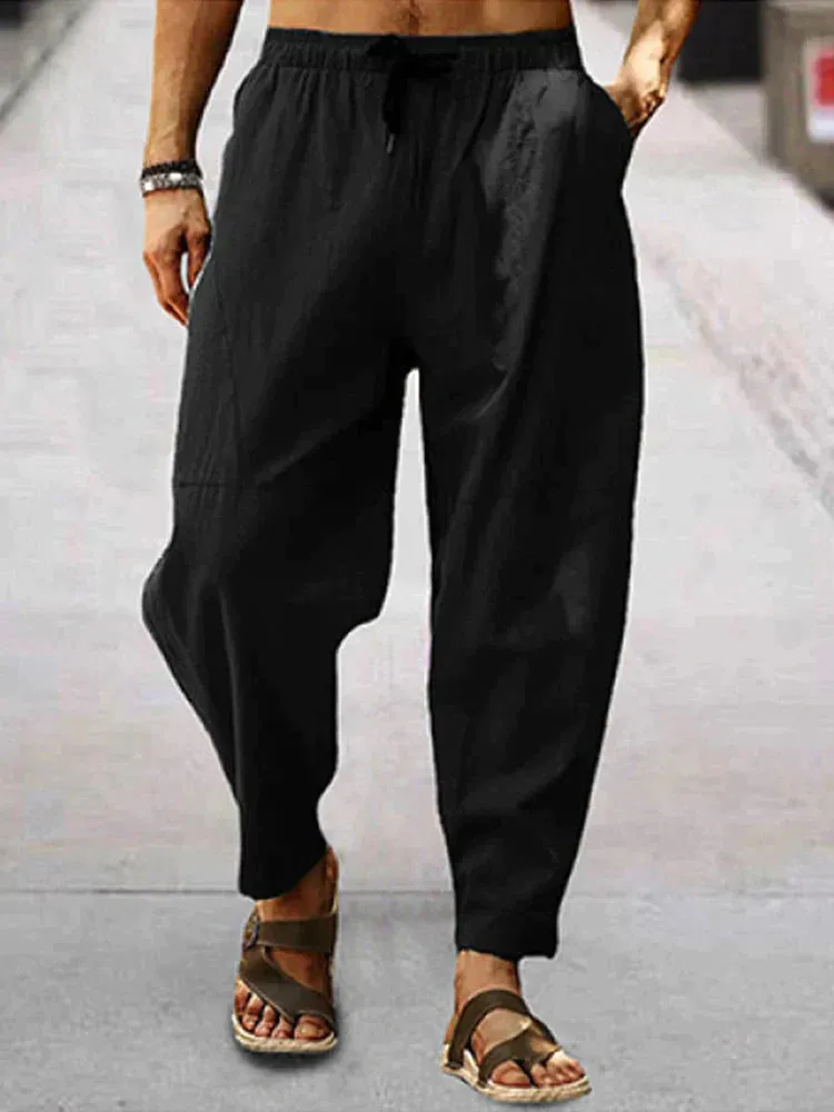 Coofandy Casual Elastic Waist Cotton Linen Loose Pants