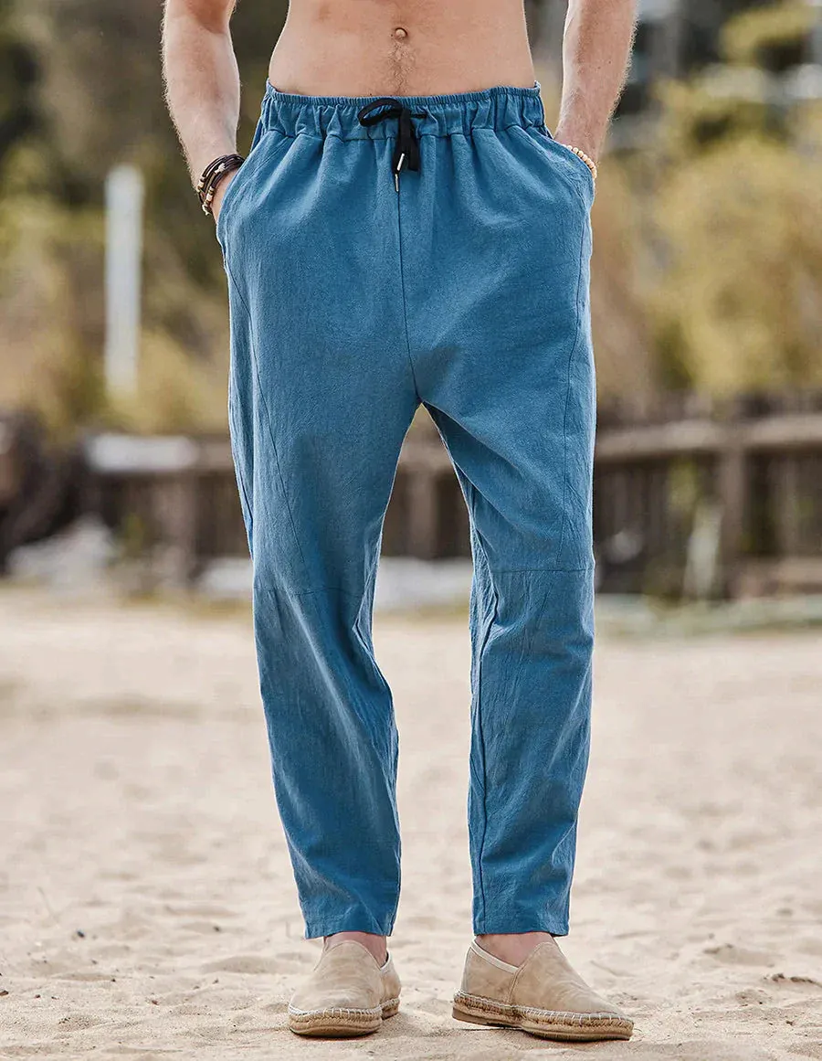 Coofandy Casual Elastic Waist Cotton Linen Loose Pants