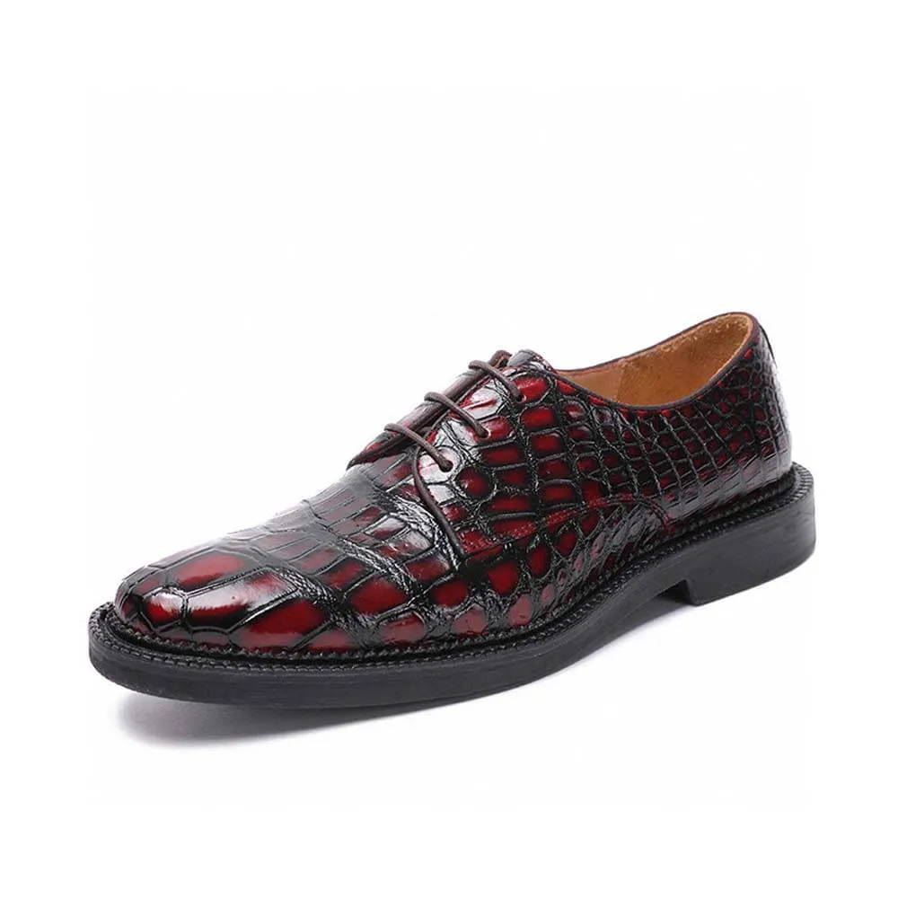 Crocodile Shoes Men's Crocodile Leather Shoes Lace Up Shoes Vintage Red