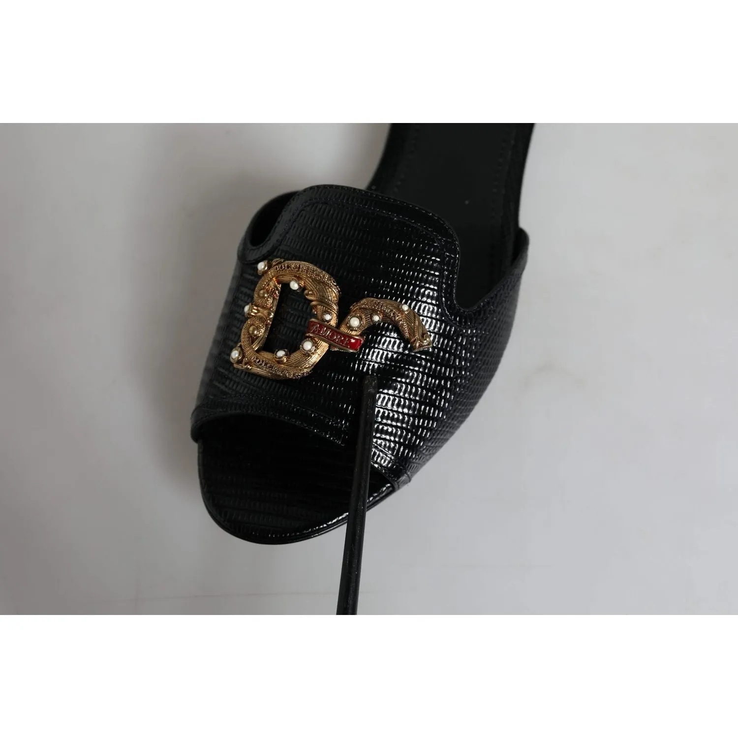 Dolce & Gabbana Black DG Amore Leather Slip On Flats Shoes