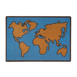 Doormat, World Map, Blue