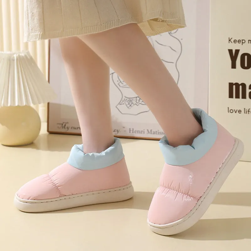 Down Cloth Home Slippers Winter Thickened Warm Cotton Shoes With Back Heel Couple Garden Outdoor Indoor Floor House Shoes Women