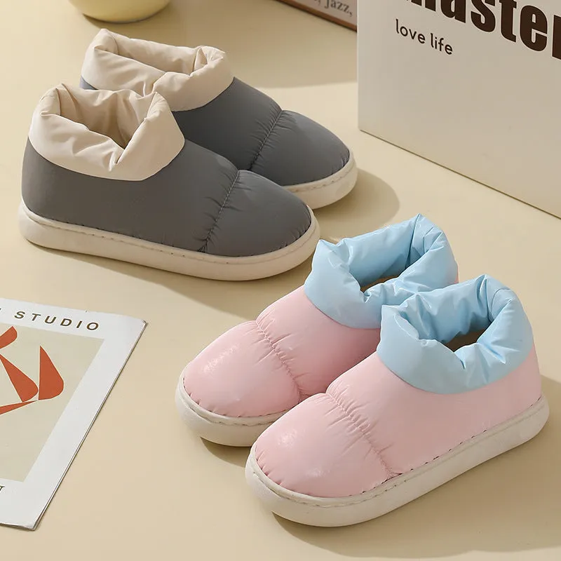 Down Cloth Home Slippers Winter Thickened Warm Cotton Shoes With Back Heel Couple Garden Outdoor Indoor Floor House Shoes Women