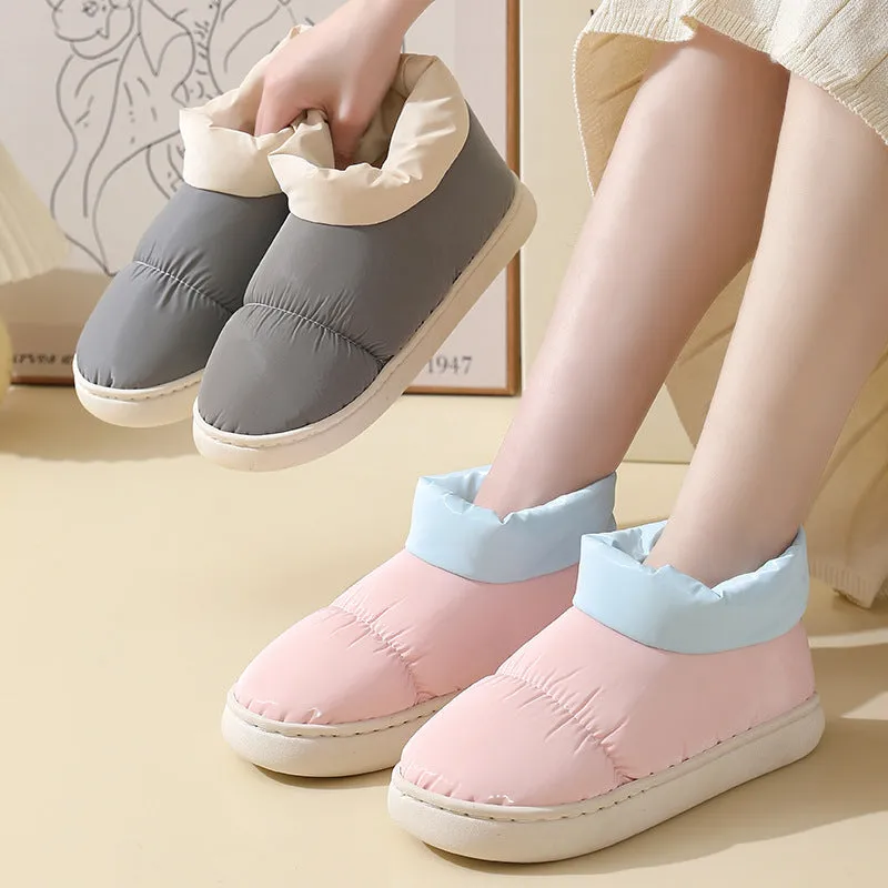 Down Cloth Home Slippers Winter Thickened Warm Cotton Shoes With Back Heel Couple Garden Outdoor Indoor Floor House Shoes Women