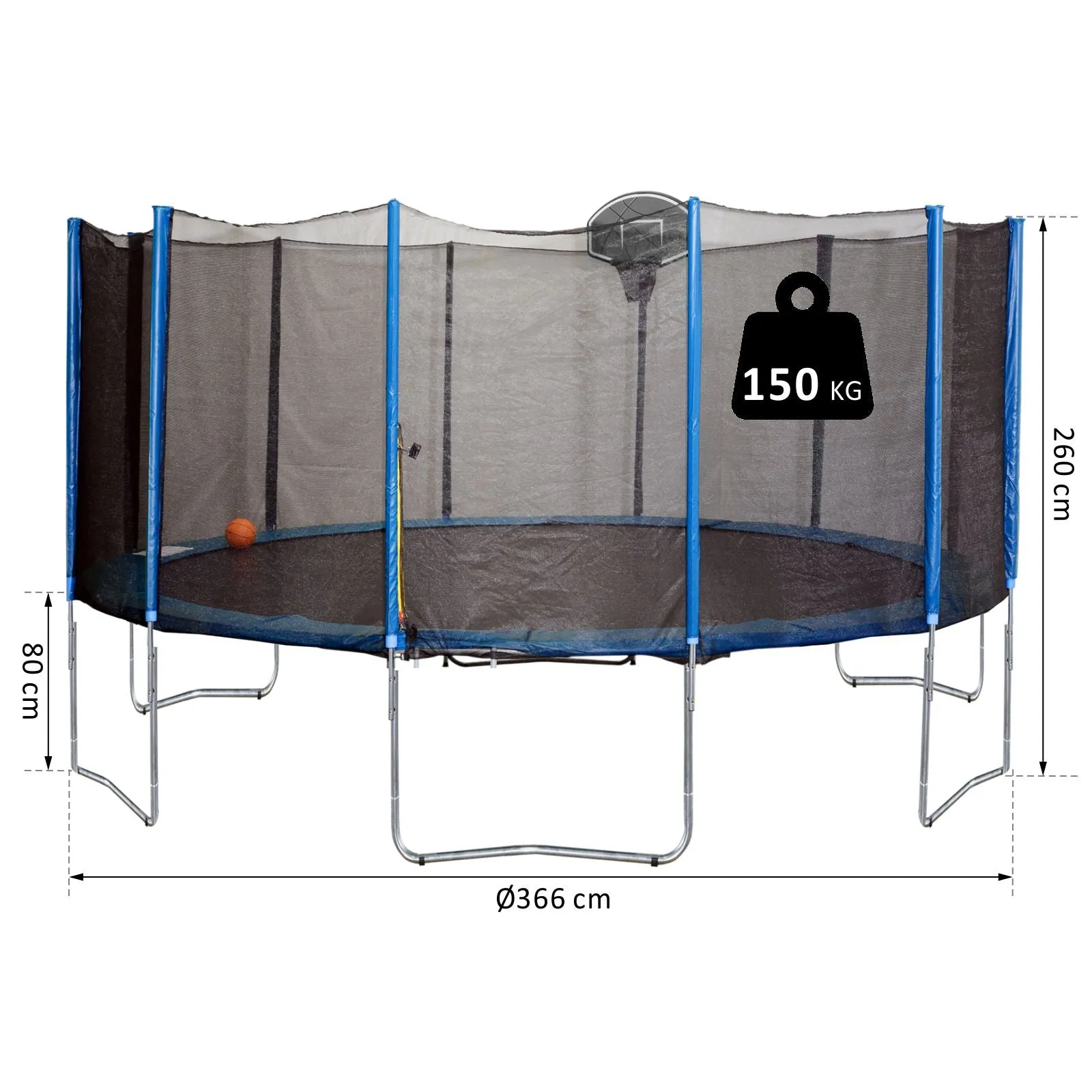 EASYCOMFORT Trampolino Elastico con Canestro Basket e Rete Sicurezza ?366 x 260A cm