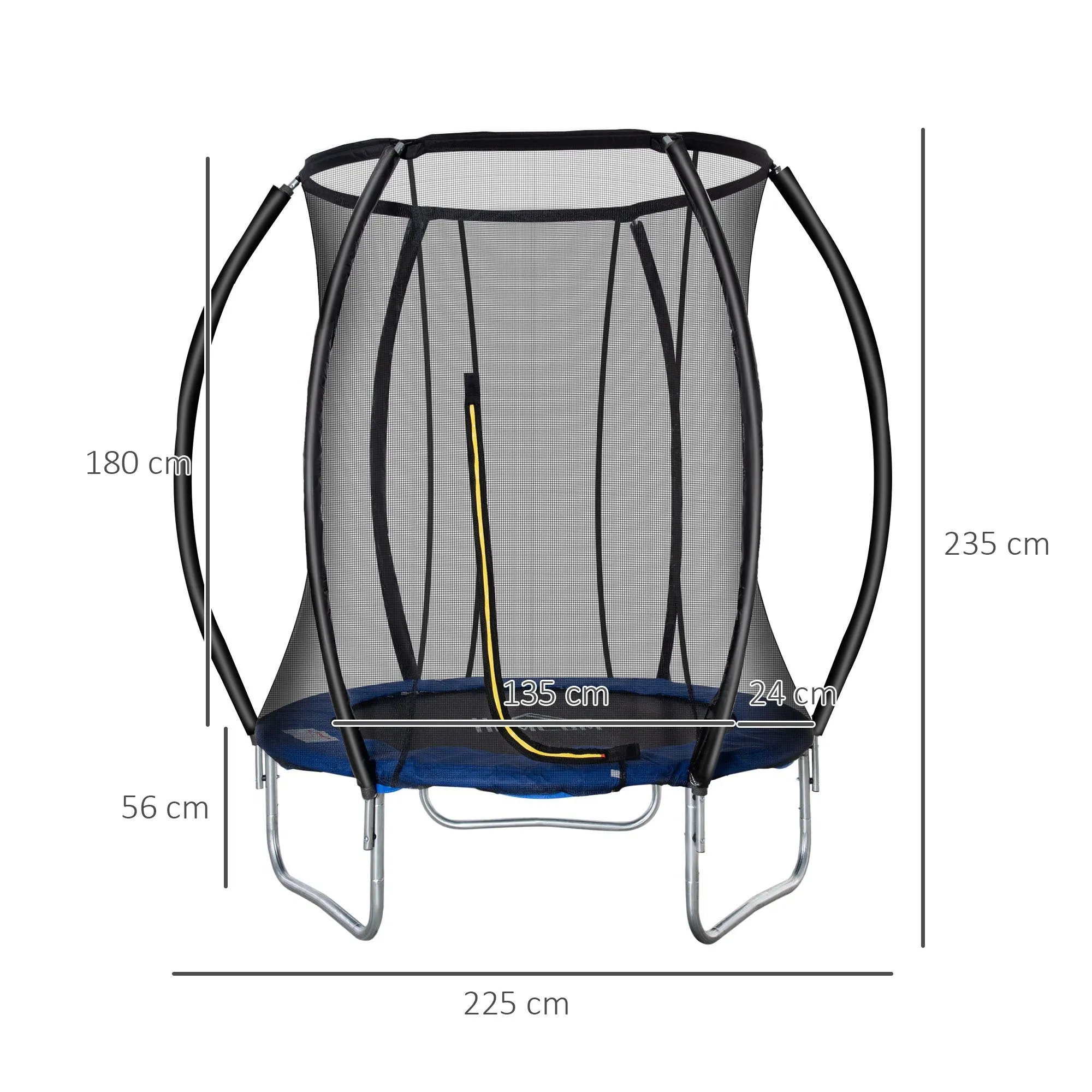 EasyComfort Trampolino Elastico Fitness Blu a 36 Molle per Adulti e Bambini con Rete di Protezione e 3 Gambe a U, Ø225x235 cm