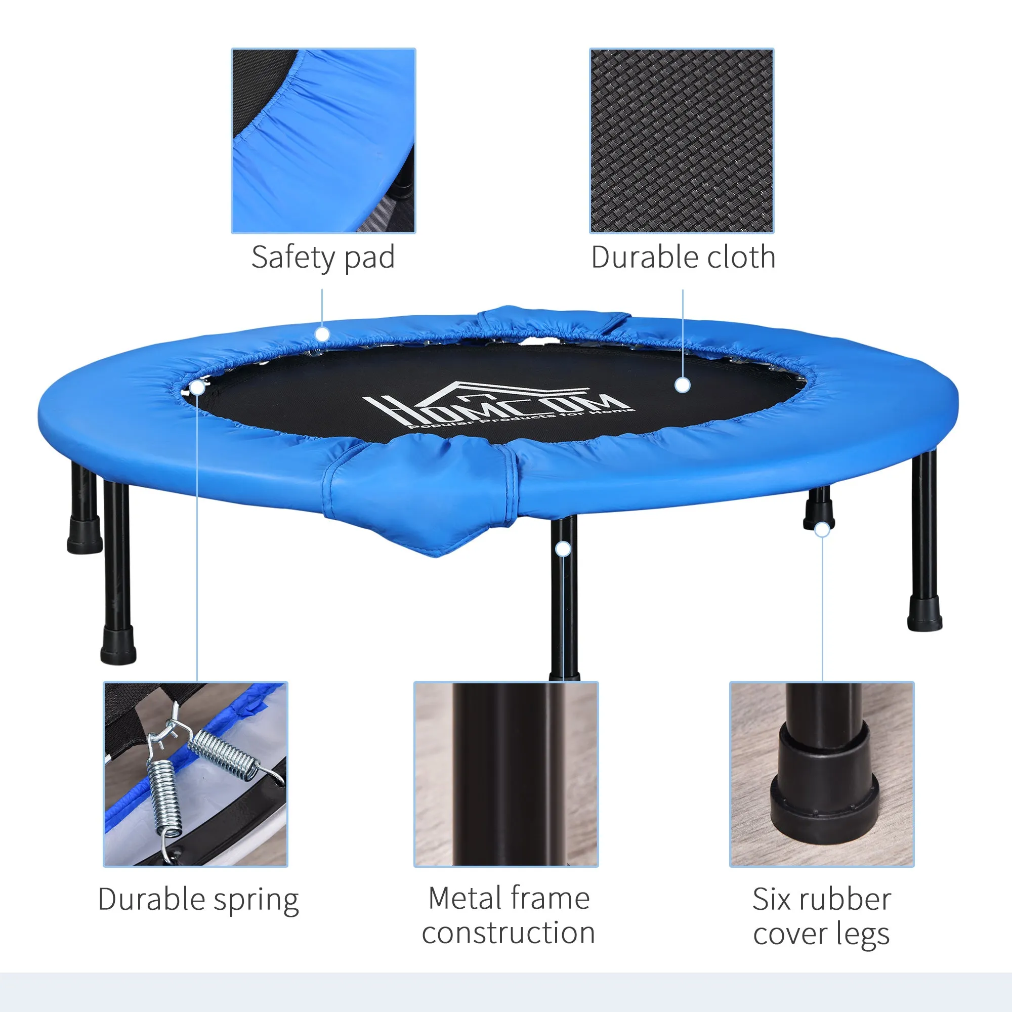 EASYCOMFORT Trampolino Elastico Fitness Pieghevole da Giardino, Φ96.5 x 23 cm, Blu e Nero